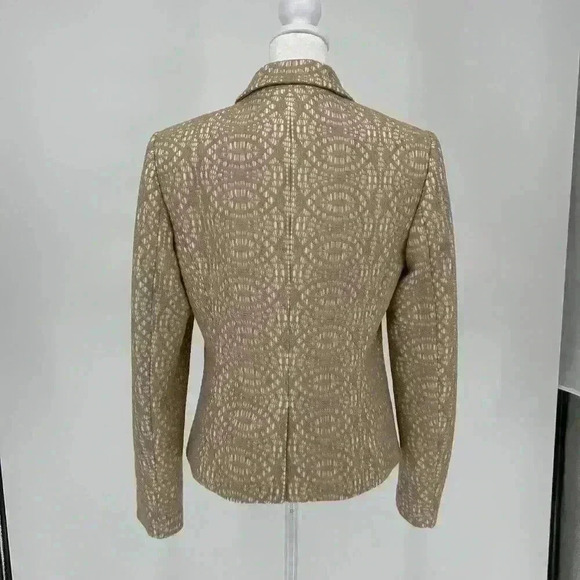 Calvin Klein Womens Blazer Size 4 Beige White Single Breasted‎ Lace Overlay - Picture 2 of 11